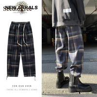 plaid mens casual pants ankle length pants straight overalls