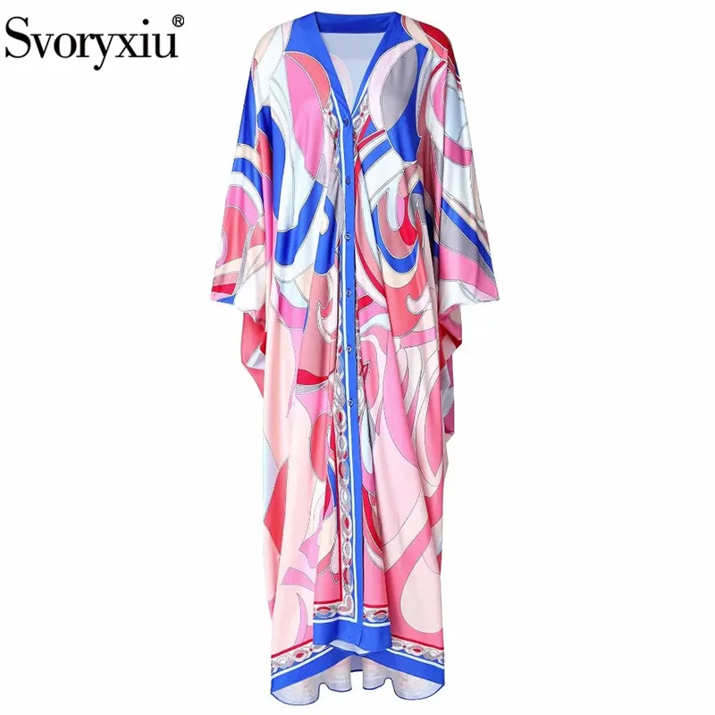 

Женское платье макси Svoryxiu, весенне-летнее свободное платье-кардиган с v-образным вырезом и принтом размера плюс, модель 2021