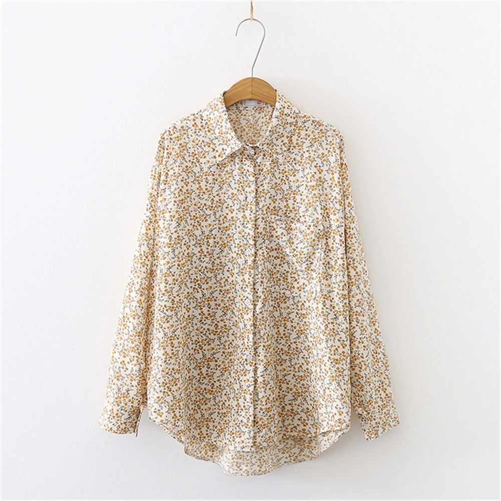 

Autumn New Korean Style Retro Small Floral Loose Top Shirt Women