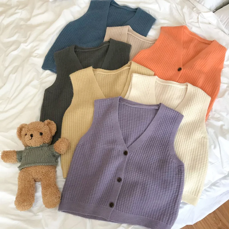 

Sweater Vest Women Vintage Knitted Female Spring Autumn Ulzzang Solid Loose All-match Fashion Sleeveless College Student Chic