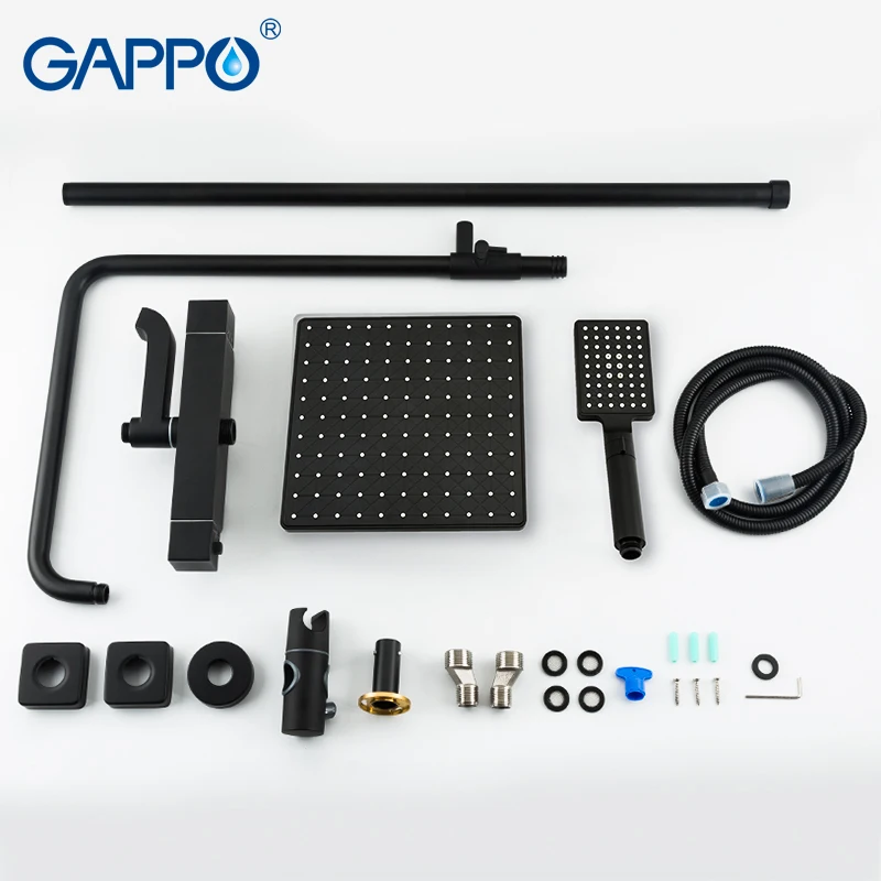 gappo shower system black bathroom shower set bath mixers waterfall thermostatic shower mixer tap wall mounted bathtub faucet free global shipping