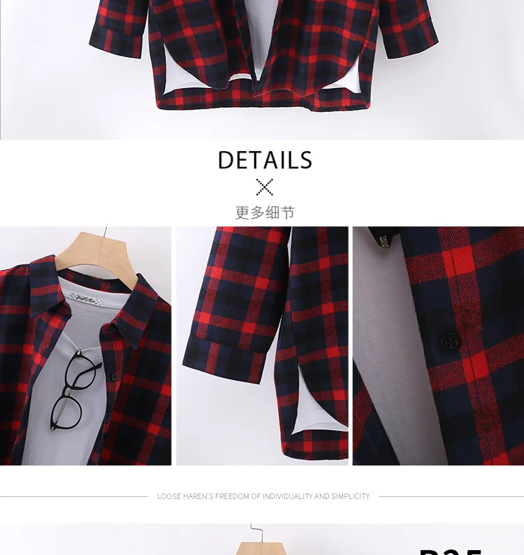 

Plus Size Spring Autumn Plaid Shirt Korean Lady Cotton Long Sleeve Women Shirt Casual White Blouse Office Lapel Top Blusas Mujer