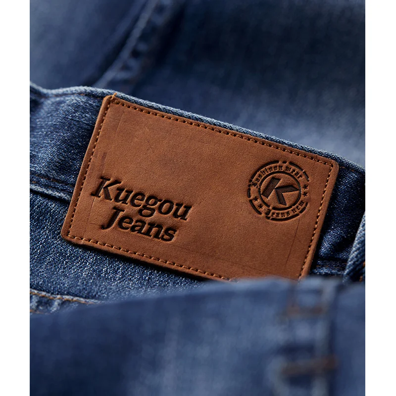

KUEGOU Cotton Spandex Autumn Clothing Trousers Classic Man Jeans Slim Fit Fashion Stretch Denim Men Plus Size Pants Blue 2907