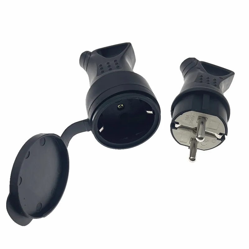 

EU Rubber Waterproof Socket Plug Electrial Grounded European Connector With Cover IP54 For DIY Power Cable Cord 16A 250V