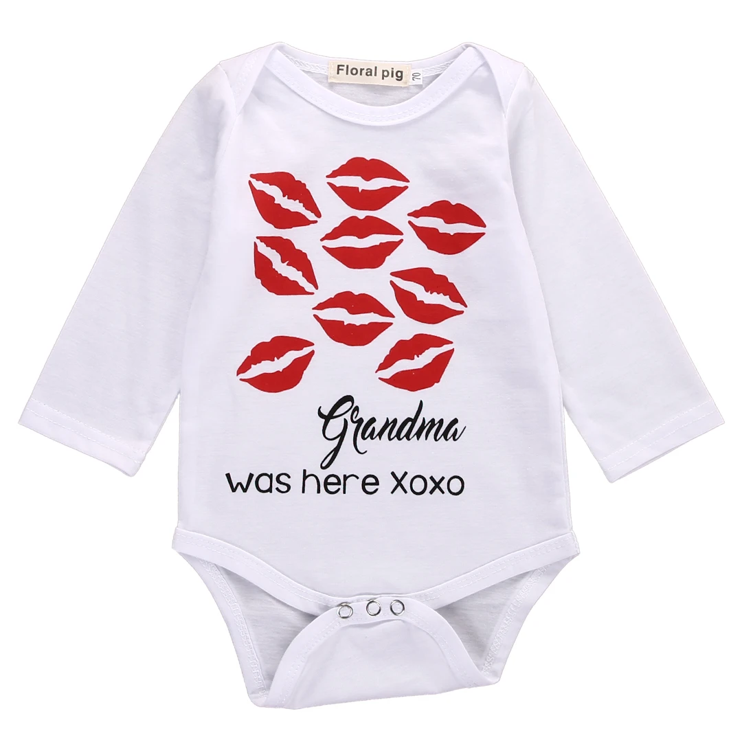 

Детский слитный хлопковый комбинезон Emmababy Φ 0M-18M с длинным рукавом и принтом губ для маленьких мальчиков и девочек