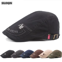siloqin mens cap summer autumn new cotton berets letter embroidery retro visor hats for men adjustable size leisure motion cap