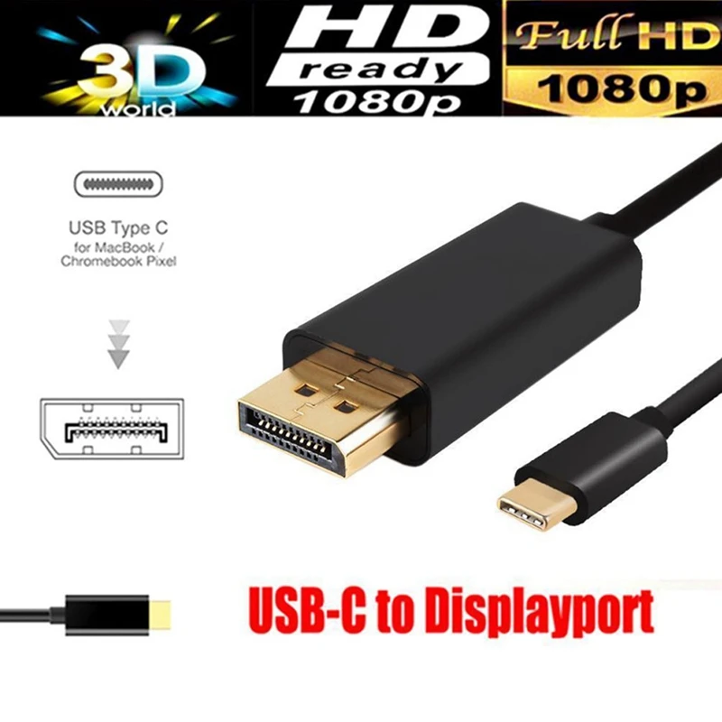 

1.8M USB C to Display Port Cable (4K@60Hz) USB 3.1 Type C to DP 4K HDTV Adapter for Galaxy S9 Huawei