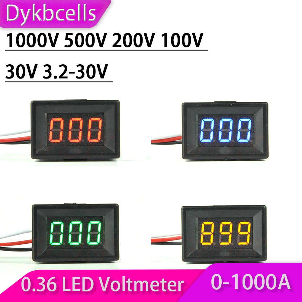 

Цифровой светодиодный вольтметр Dykbcells, 0,36 дюйма, 1000 В, 500 В, 300 В, 200 в, 30 в
