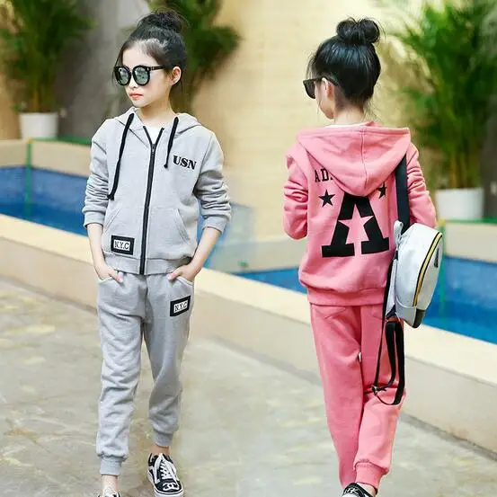 Модные спортивные костюмы для девочек подростков комплект одежды с капюшоном