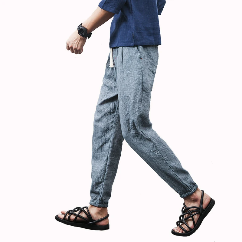 Брюки султанки мужские из хлопка и льна повседневные Летние тренировочные штаны