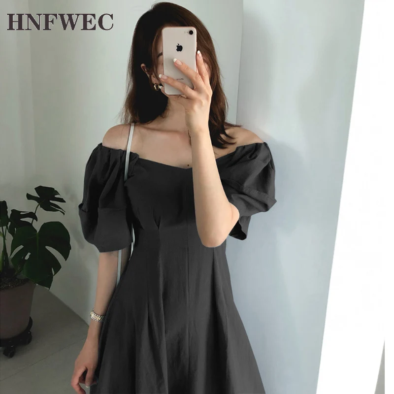 Женское длинное платье с v образным вырезом рукавами фонариками и высокой талией