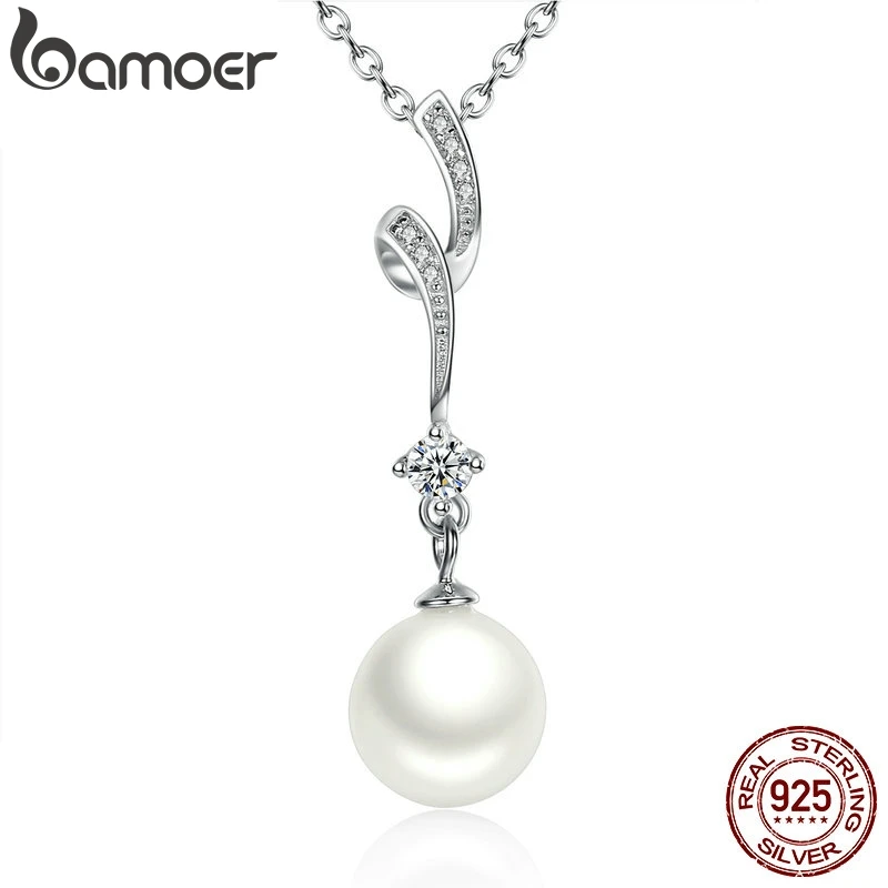 BAMOER, 925 пробы, серебряная ракушка, жемчужная волнистая цепочка, Длинная подвеска, ожерелье s, свадебные ювелирные изделия, ожерелье, аксессуары SCN048