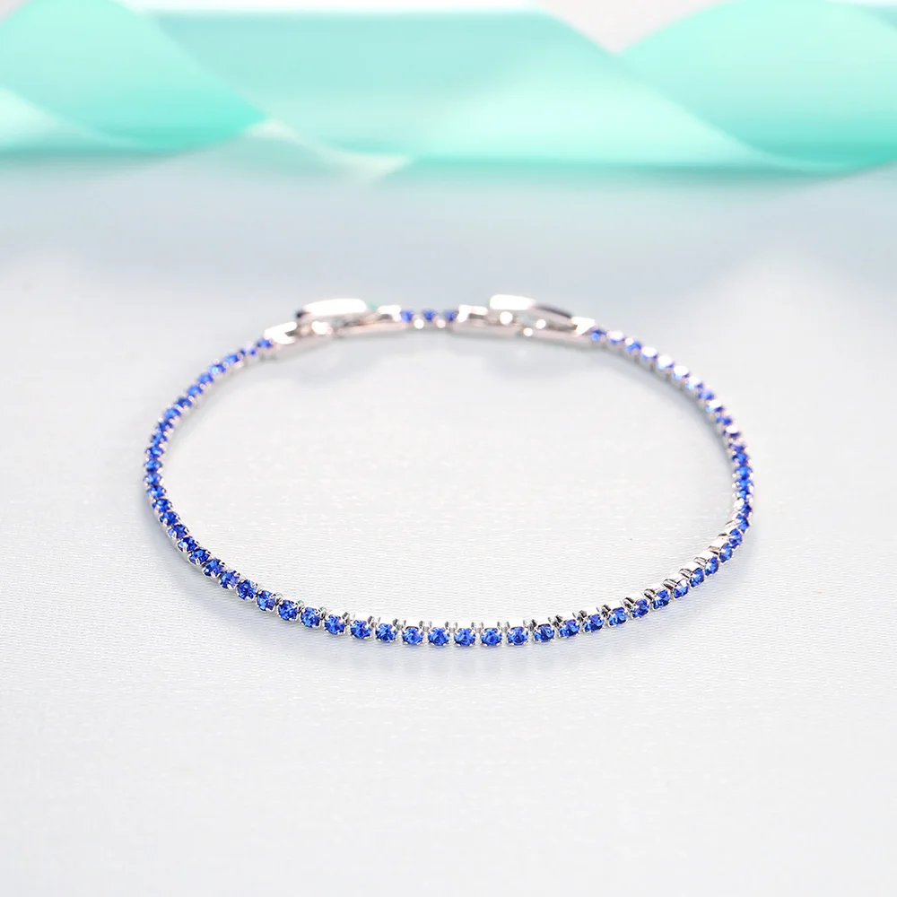 Blue LADYCHIC синий зеленый черный 3 цвета Кристалл Тонкий теннисные браслеты для женщин девочек модные милые звенья цепи ювелирные изделия оптом LB1008 - Окраска металла: Blue
