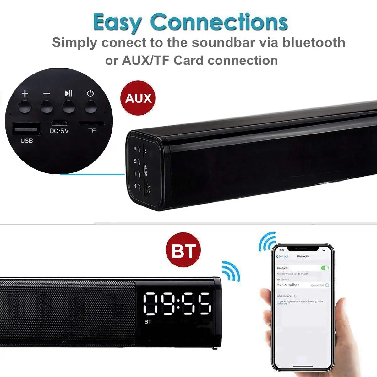 AUGIENB Q2 беспроводной Bluetooth 5,0 Саундбар стерео динамик металлический портативный громкий динамик Настольный автомобиль Handfree звуковая полоса TF USB AUX-IN