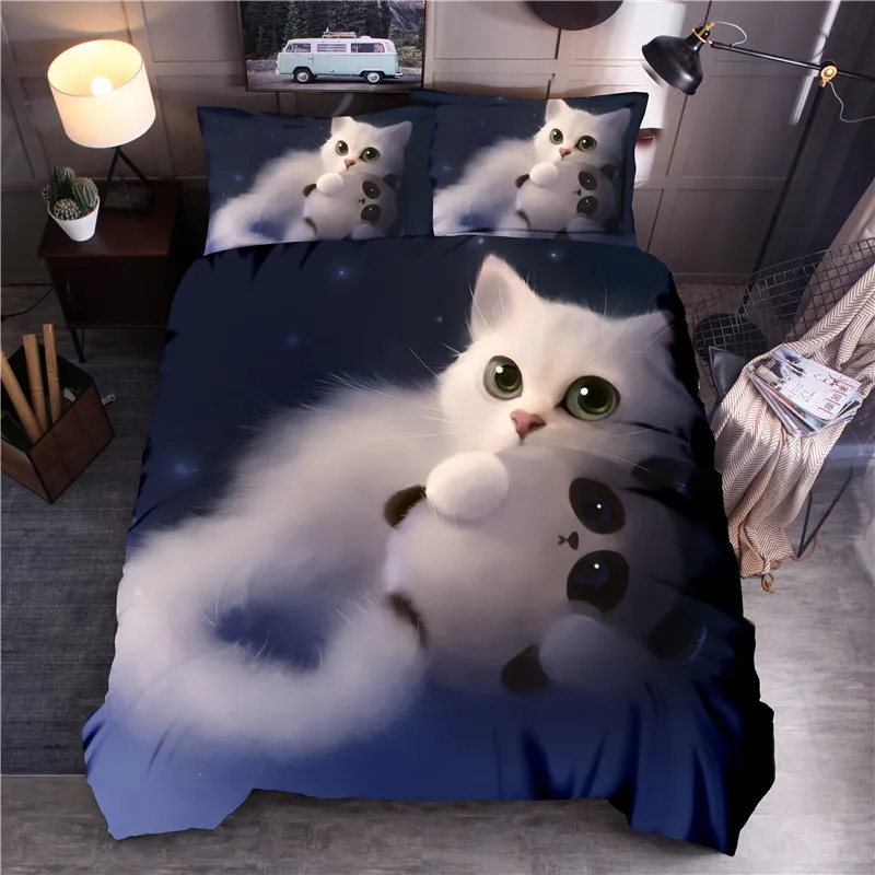 3D кошка печать Постельное белье животных пододеяльник наволочка набор queen King Стёганое одеяло для Ipad 2/3 предмета в комплекте(без листа - Цвет: Color 4