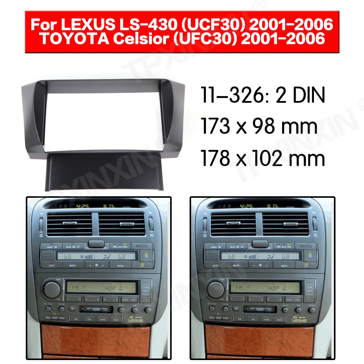 

11-326 Car DVD/CD for LEXUS LS-430 (UCF30) 2001-2006 Radio Stereo Fascia Panel Frame Adaptor Fitting Kit 2DIN