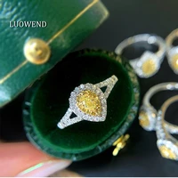 luowend 100 real 18k white gold rings halo pear shape engagement ring new fashion natural yellow diamond ring for women wedding