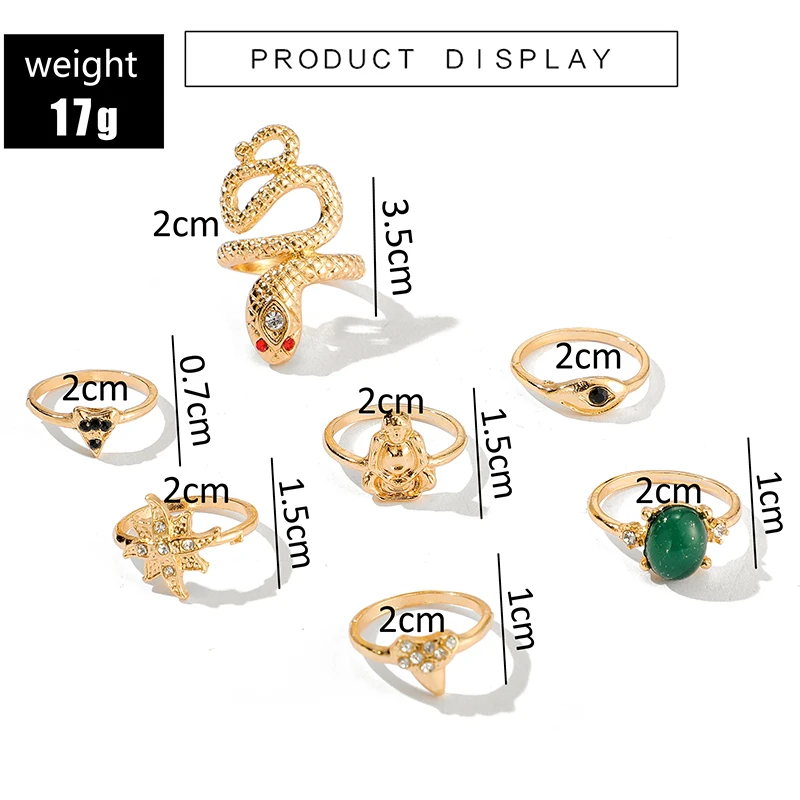Docona набор колец в богемном стиле змея золотистого цвета с кристаллами Будды