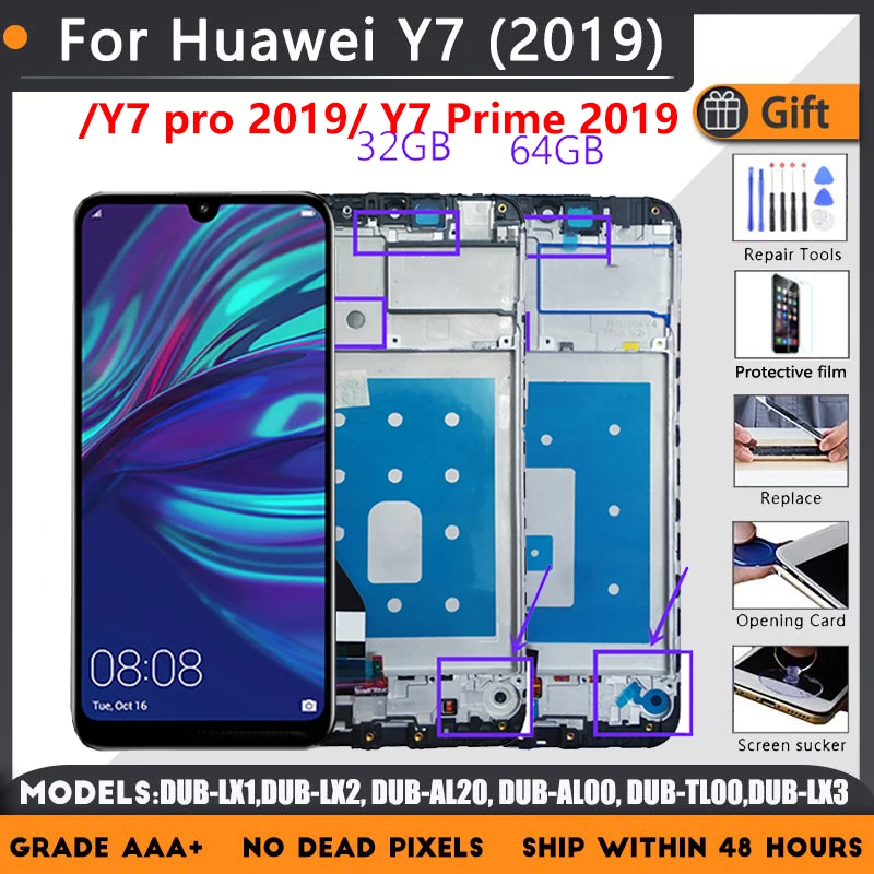 

6.26"LCD Display For Huawei Y7 DUB-LX1 LX3 / Y7 Pro / Y7 Prime 2019 LX2 AL20 AL00 TL00 Touch Glass Screen Assembly with Frame
