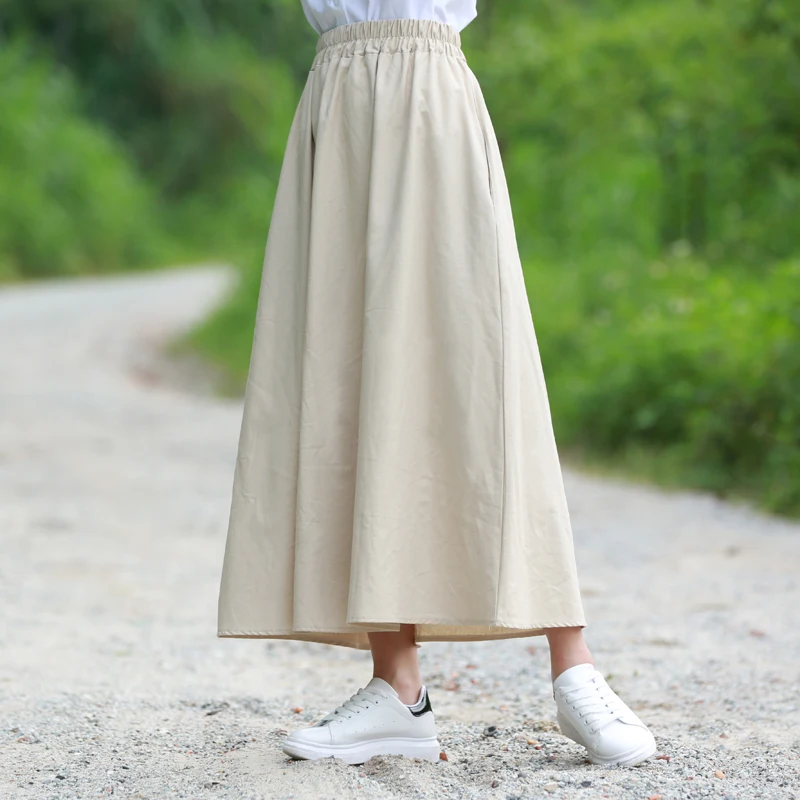 Женская винтажная длинная юбка макси из хлопка и льна с высокой талией лето
