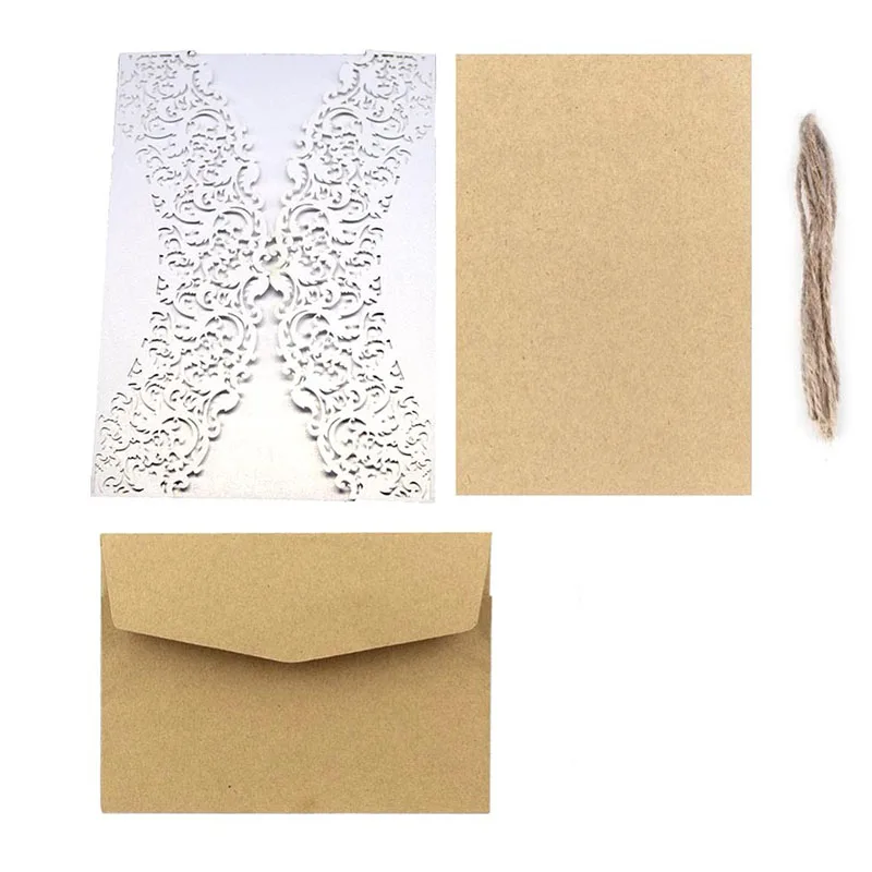 

50pcs White Lace West Cowboy Flora Laser Cut Wedding Invitation Card Business Greenting Card With Kit Customize Party Supplies