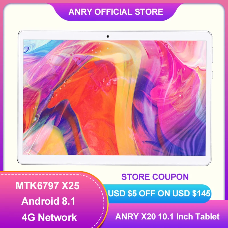 

ANRY Tablet 10 Inch IPS 1920*1200 Deca Core Dual Sim Android 8.1 8000mAh MTK6797T X25 Phone Call 4G Tablet Pc