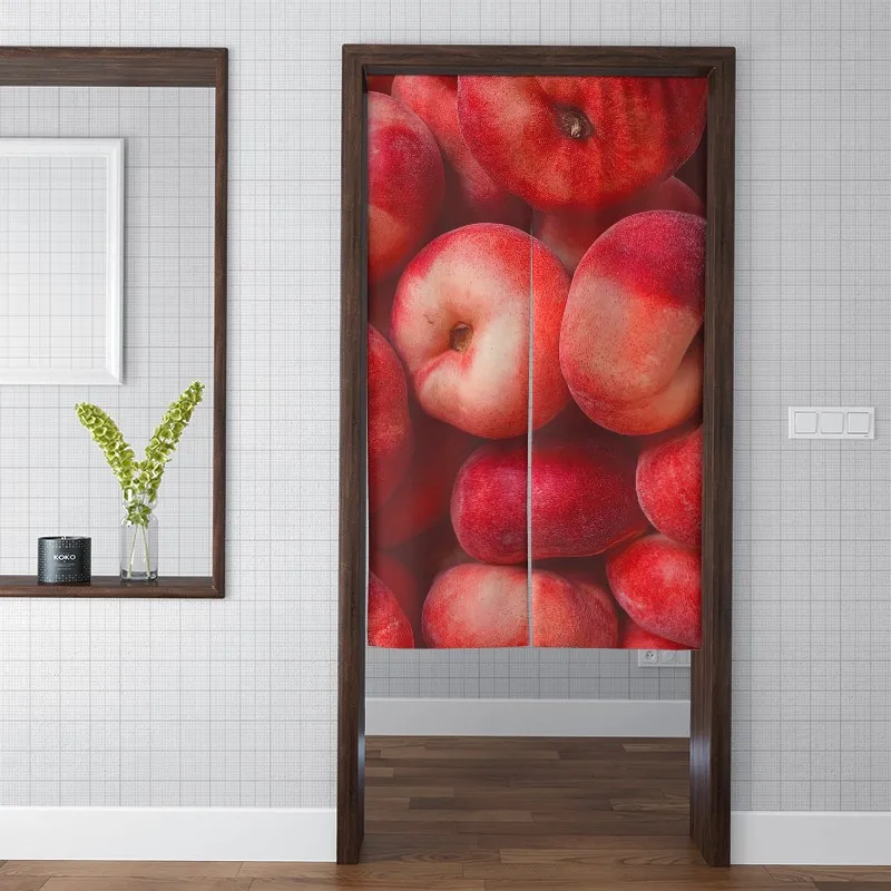 

Japanese Delicious Peach Fruit Pattern Door Curtain Thick Short Velvet Novel Kitchen Curtain Decor Home Light Blocking Noren