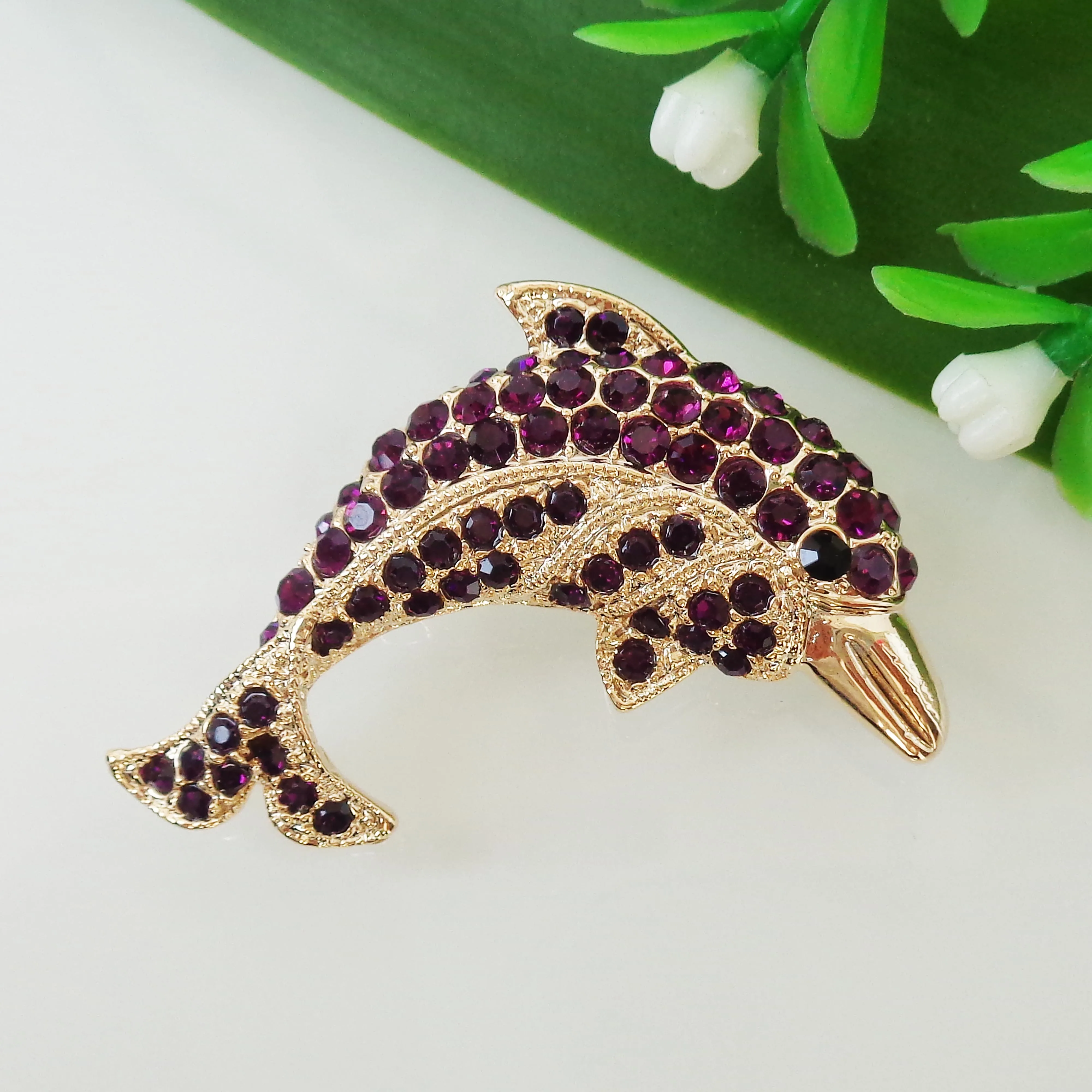 Брошь Navachi в форме дельфина морской свиньи яркая стразы прыгающая рыба желтая