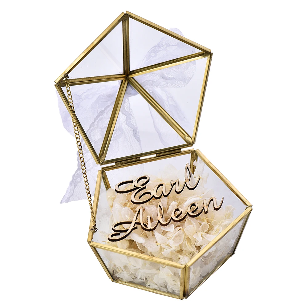 Personalized Ring Box Engraved Name Wedding Glass Pillow Jewelry Pentagon Geometric Copper Holder Customized Favor | Дом и сад