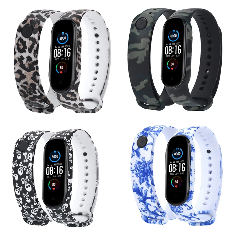 

watch strap for xiaomi Mi Band 5 silicon Replacement m5 watchband Accessories Camouflage flowers skulls Leopard print women man