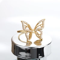 inlaid zircon golden butterfly open rings for women adjustable elegant wedding girls insect ring party jewelry accessories gift
