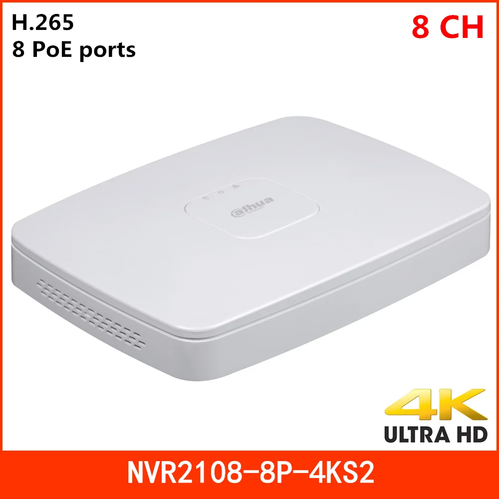 

Dahua NVR2108-8P-4KS2 8-канальный умный 1U 8PoE Lite 4K H.265 сетевой видеорегистратор IPC UPnP, 8 портов PoE HDMI/VGA, разрешение 8 МП