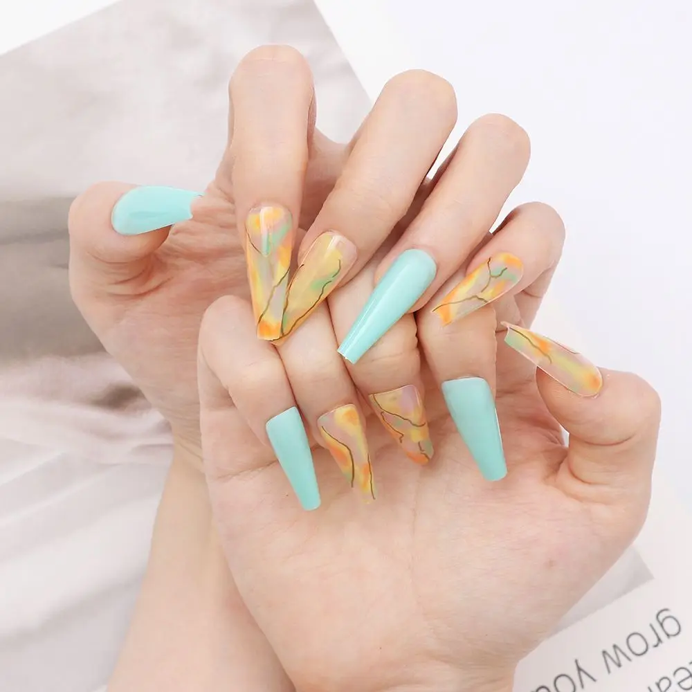 

Nail Art Extra Long Fake Nail Jelly Gum Ballerina Green False Nails Coffin Nail Tip