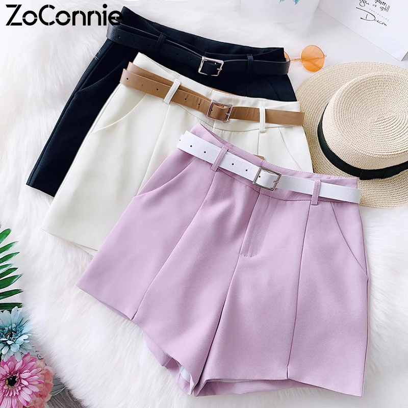 Женские шорты трапециевидной формы с высокой талией и поясом повседневные