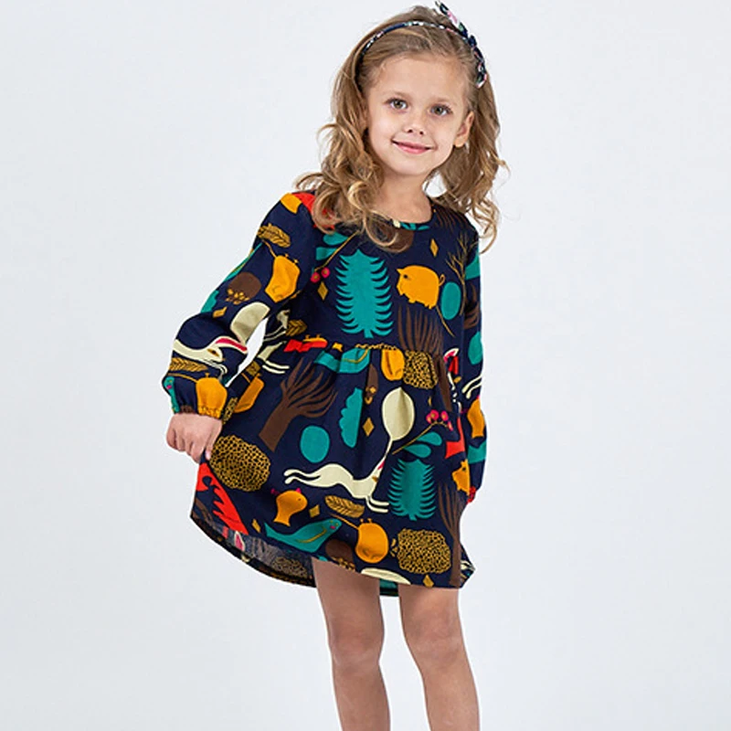 Платье для девочек детское хлопковое и льняное платье с цветочным принтом