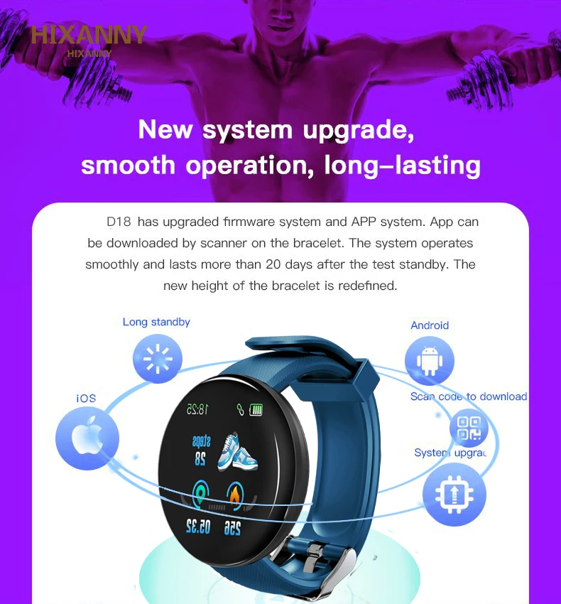2019 Новое поступление D18 водонепроницаемый Bluetooth браслет Смарт часы сердечный