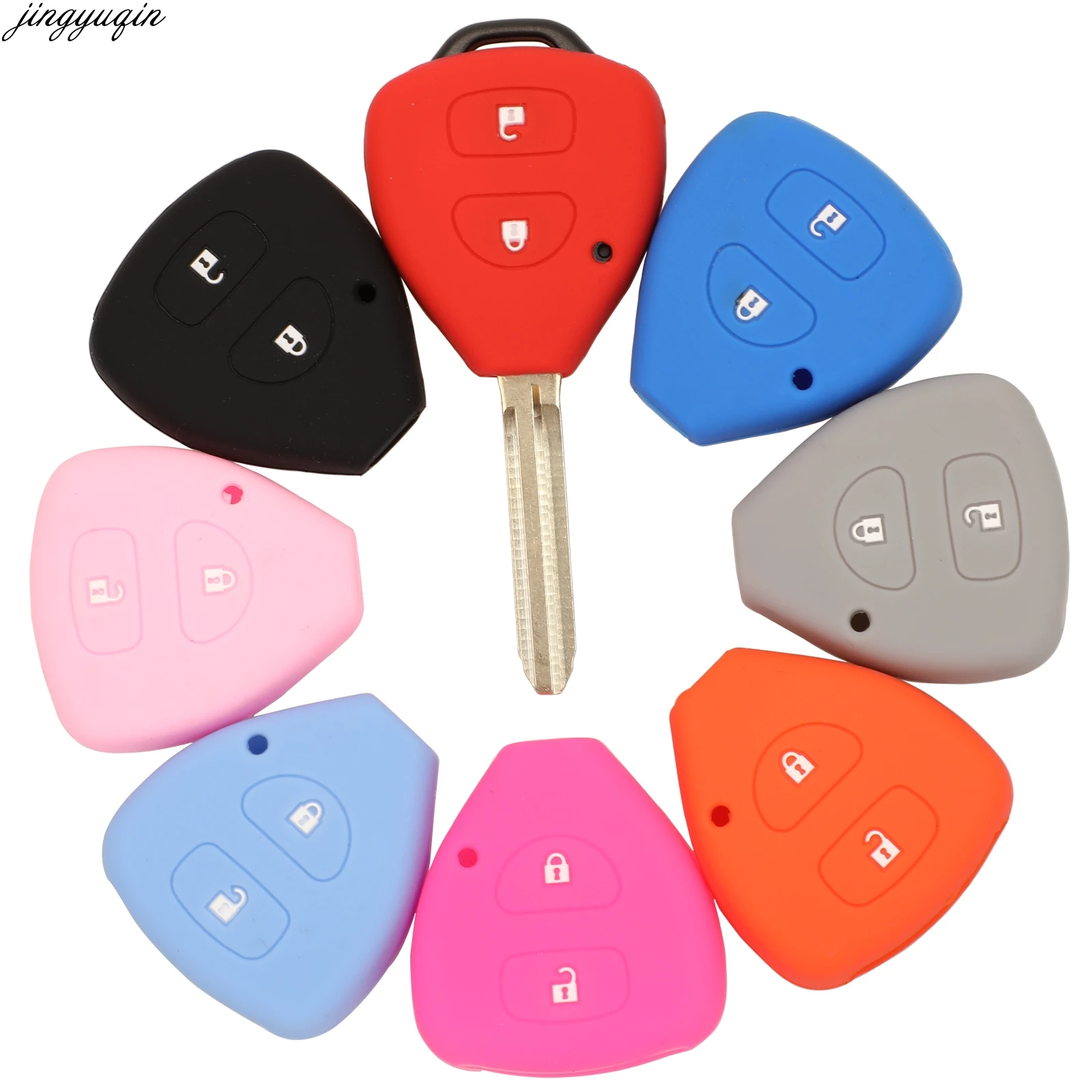 

jingyuqin 2 Buttons Silicone Key Case Shell Cover For TOYOTA Corolla Hilux Vitz Rav4 Aqua Camry