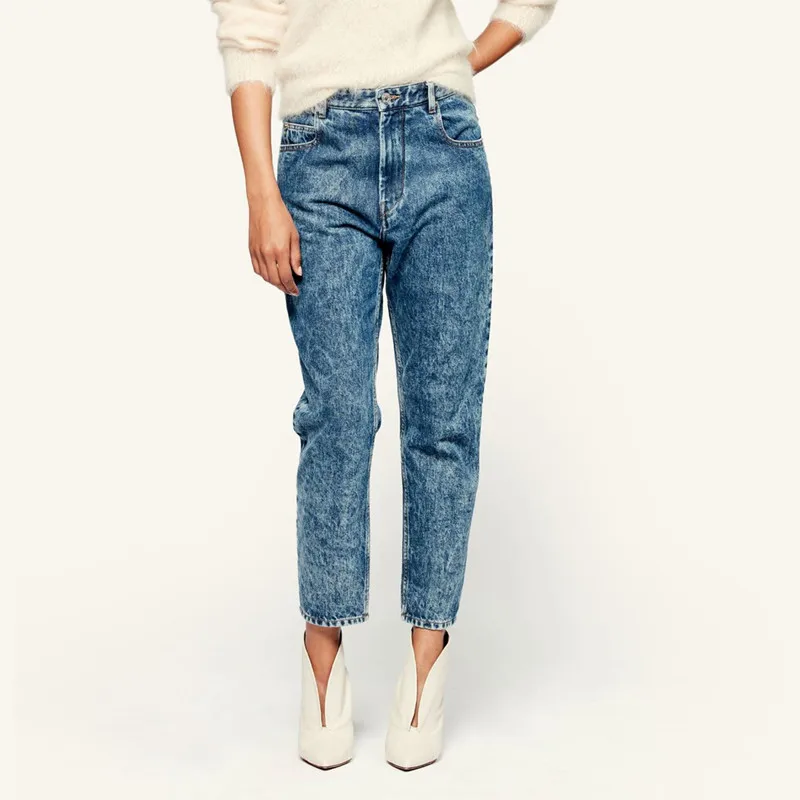 

Women High Waist Jeans Straight Simple Zipper New Fashion Ladies Denim Ankle-length Trousers 2021 Spring Summer