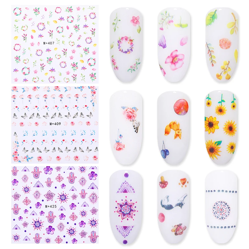 1 лист красочные наклейки для ногтей серии цветов смешанный узор бумага