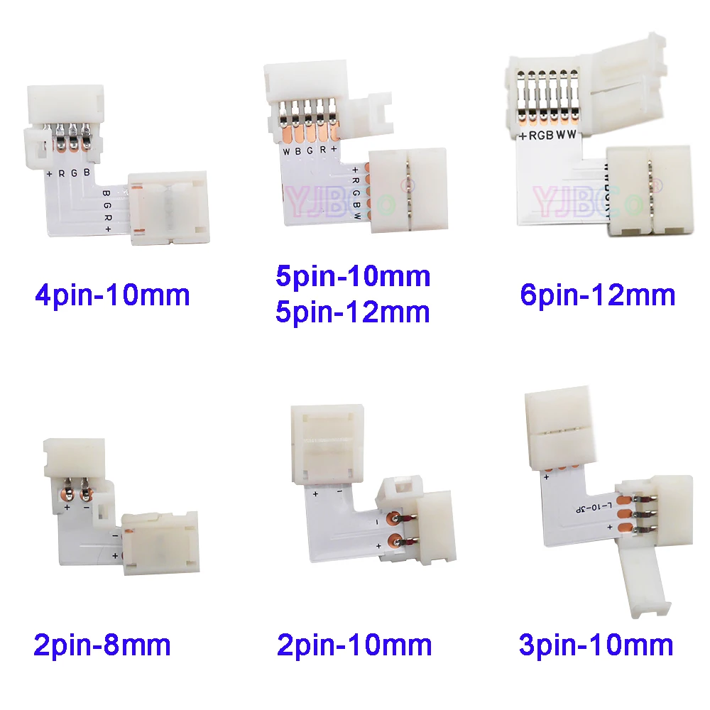 

10pcs L Shape 2pin 3pin 4pin 5pin 6pin LED Connector For connecting corner right angle RGB RGBW RGBWW 2811 2812 5050 LED Strip