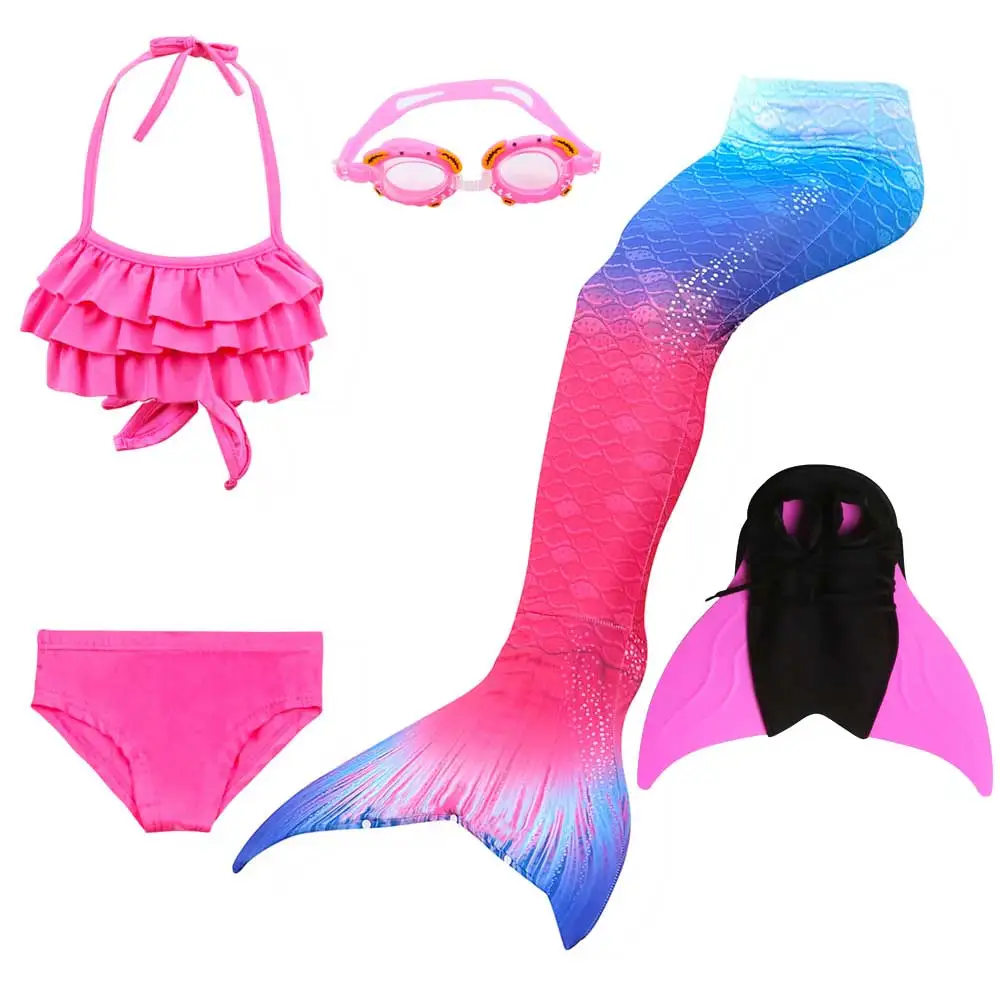 5pcs Mermaid Set 6 Girls Walkable And Swimmable Mermaid Tail Swimsuit Cosplay Costume Kids Children Bikini And Sparkle Mermaid Swimtail - Цвет: 5pcs Mermaid Set 6