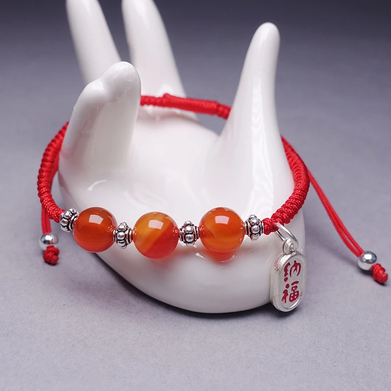 Женский браслет из натурального агата очаровательный Настоящее серебро 925 пробы