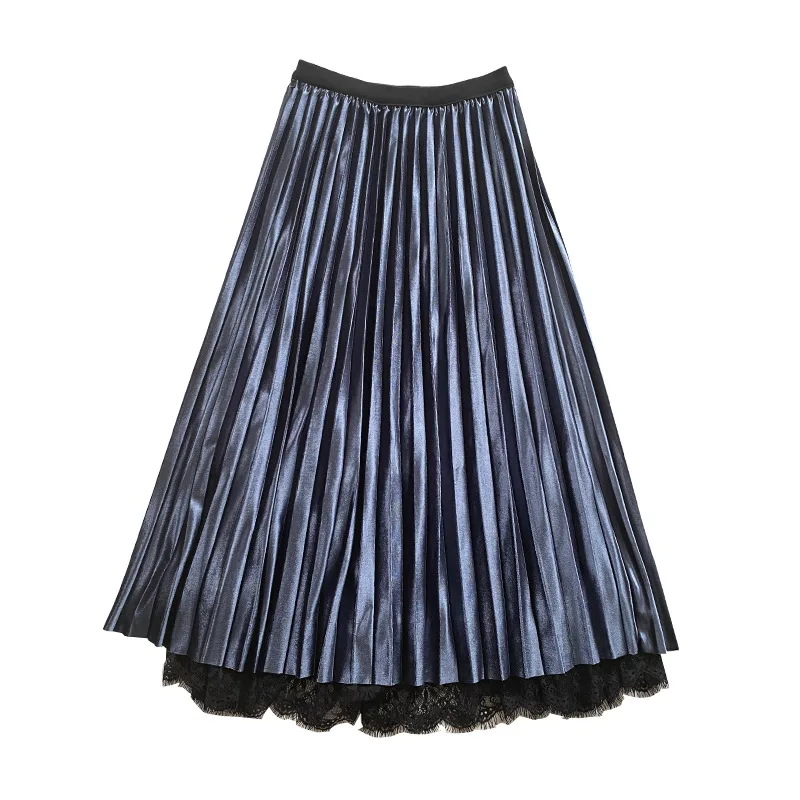 

Elastic Waist 2020 Autumn Winter Women Skirt Gold Velvet Pleated Net yarn Fashion Stitching Mid-length Elegant Large Swing Skirt