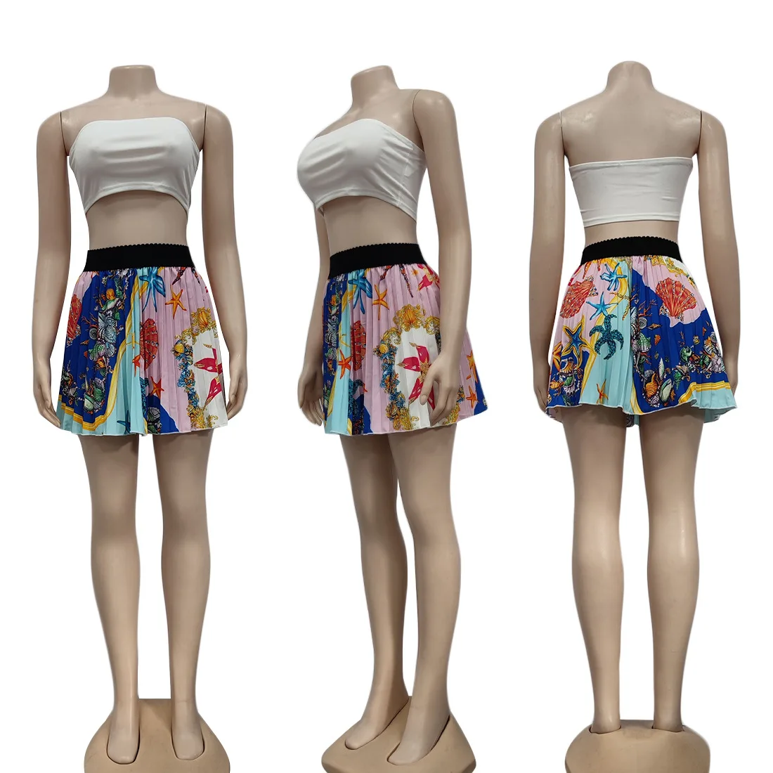 

2021 summer new style fashion printed casual two-piece suit loose lapel long-sleeved shirt and short skirt ladies suit