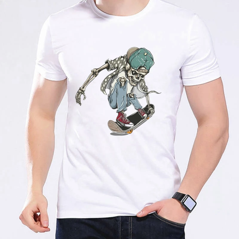 

TriDitya 50520# skating skull boy with a cap on skateboard men's tshirt top tee summer Tshirt cool O neck short sleeve Tshirt