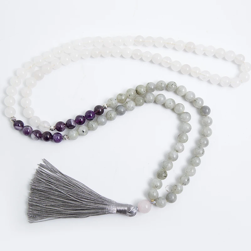 Ожерелье и браслет из натурального белого нефрита лабрадорита аметиста 8 мм 108