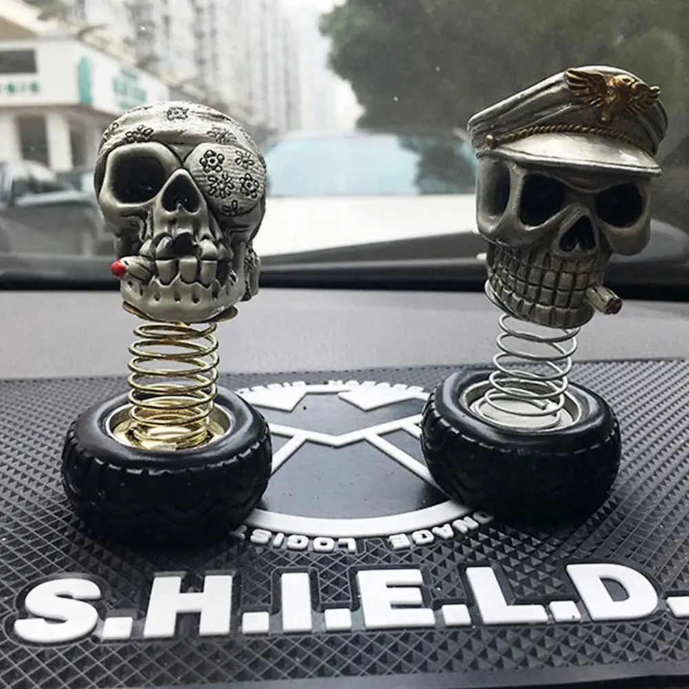 

Car Interior Decorations Shaking Ornament Halloween Skull Tire Springs Shaking Head Ghosts Universal Car Ornament For Home Cars