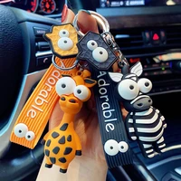 cartoon ornaments silicone keychain cute giraffe zebra keyring couple bag pendant key chains children toys gift