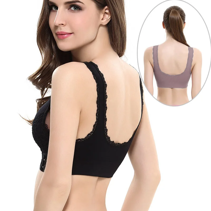 Женские спортивные кружевные бюстгальтеры размера плюс с пуш ап топы передней