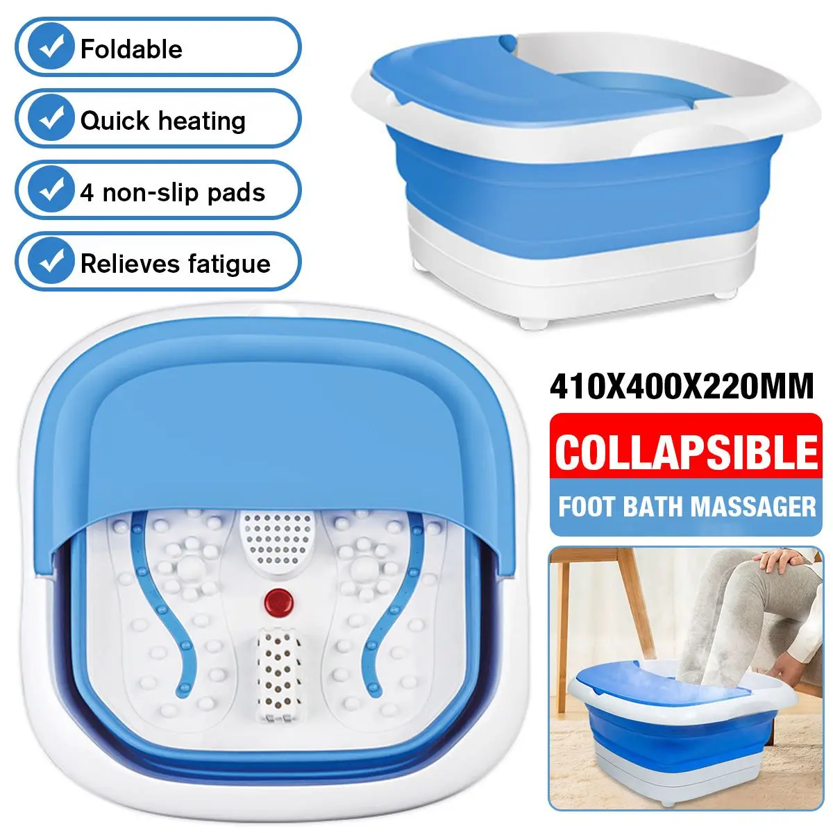 

500W Fully Automatic Massage Heating Foot Bath Spa Massager Bucket Foldable Footbath Electric 4 Non-Slip Pad Footbath For Home